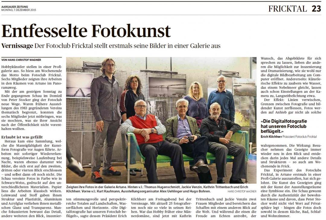 Artikel in der Aargauer Zeitung vom 7.12.15