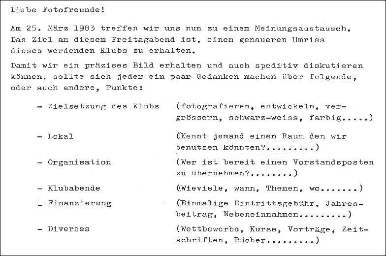 Einladung zu einem ersten Meinungsaustausch: März 1983