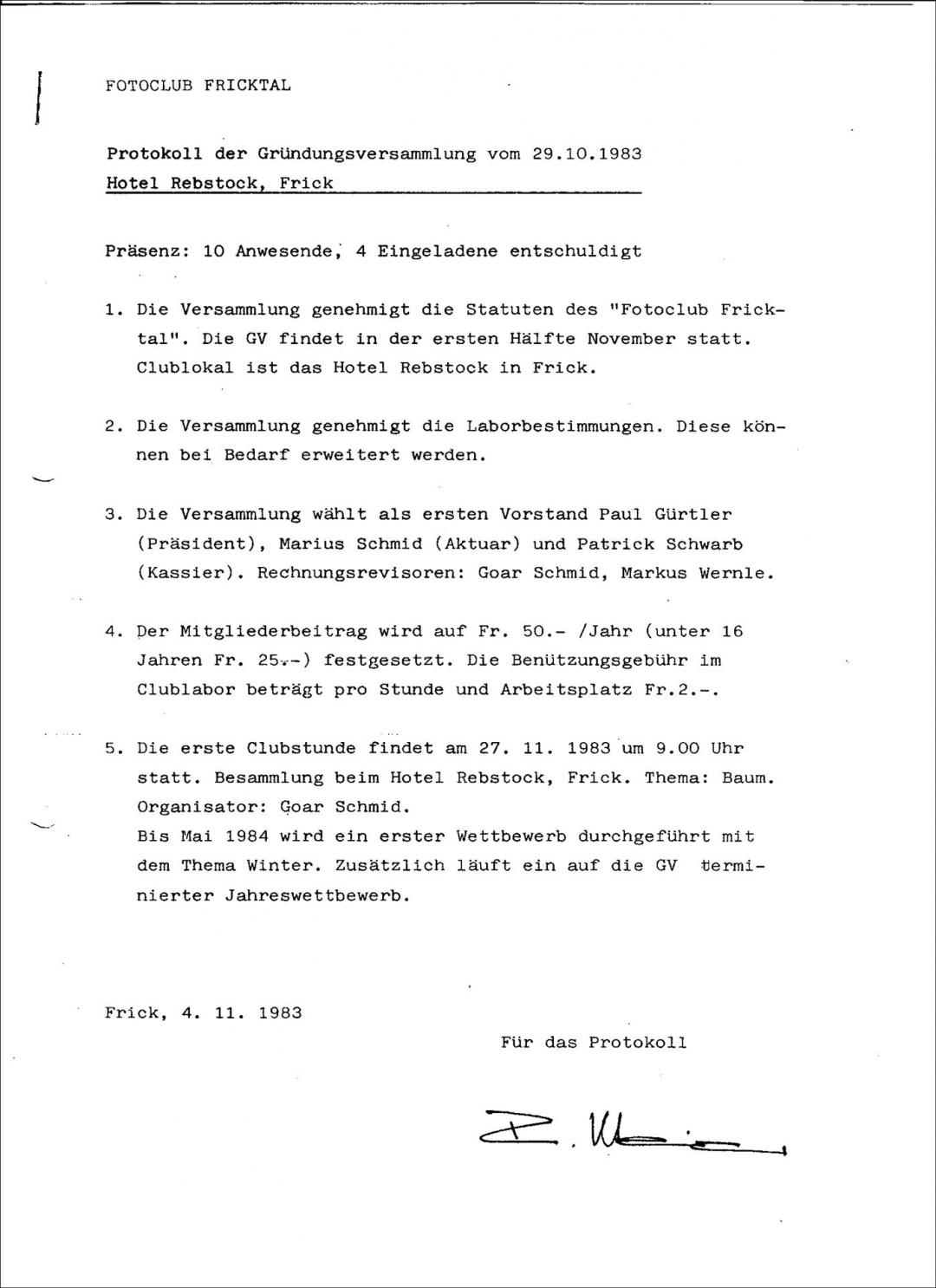 Protokoll der Gründungsversammlung