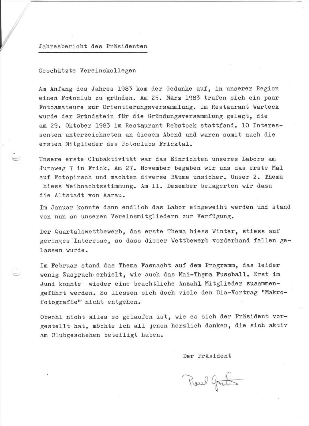 Der erste Jahresbericht vom 14.12.1984